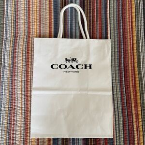 Coach White Paper Shopping Bag. Black Logo. White Rope Handles 10x8x4.5
